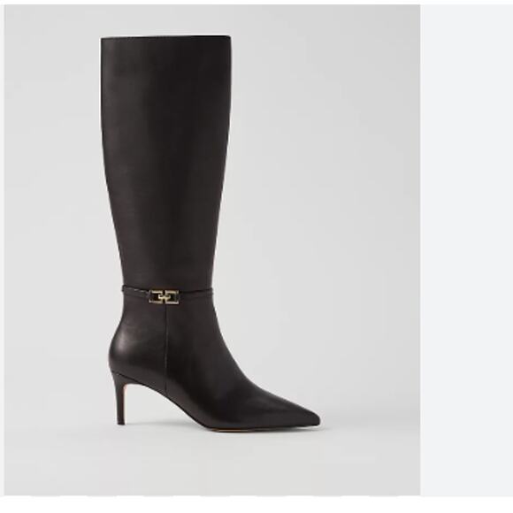 Ann Taylor NWOB Chain Wrap Leather Boot Tall Black 9.5 - Picture 1 of 7